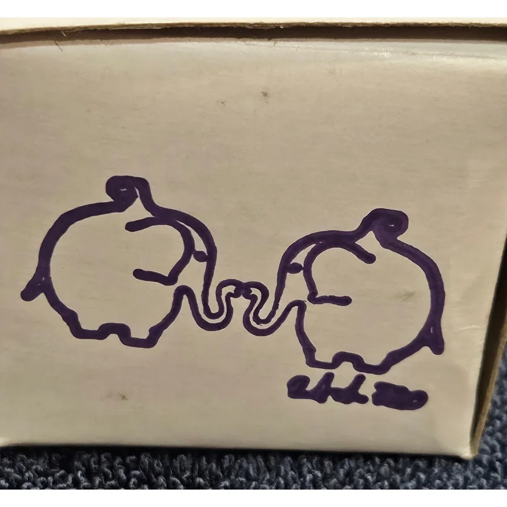 Roberto Niederer Elephants Vintage Hand Blown Glass Ornaments Set/2 Box Italy
